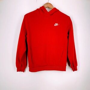 Nike Kids Red Pullover Hoodie Embroidered Logo Fleece Sweatshirt Small
